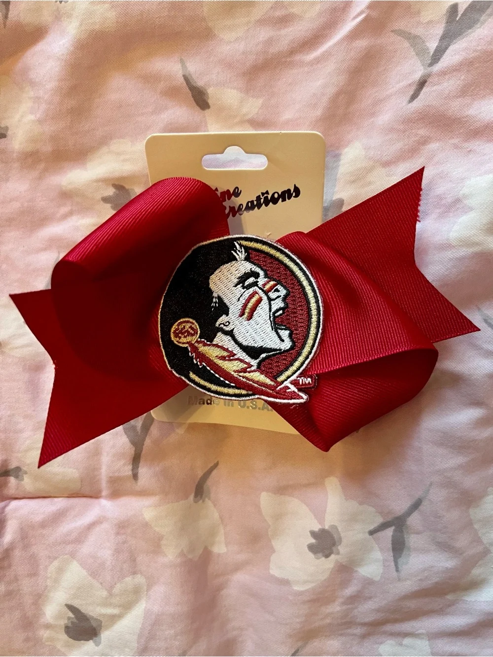 New! Divine Creations Kids FSU Hair Bow with Team Patch garnet Florida State Un